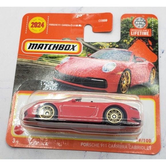 Matchbox Porsche 911 Carrera Cabriolet Red W/ Bronze 10 Spoke Wheels SHORT CARD - Picture 3 of 8